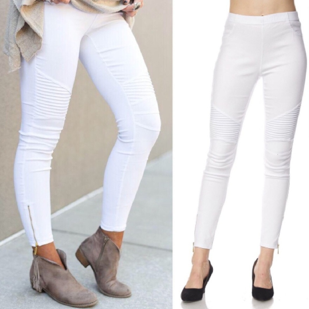 White Moto Stretch Zip Leg Jeggings Pants S/M New with Tags